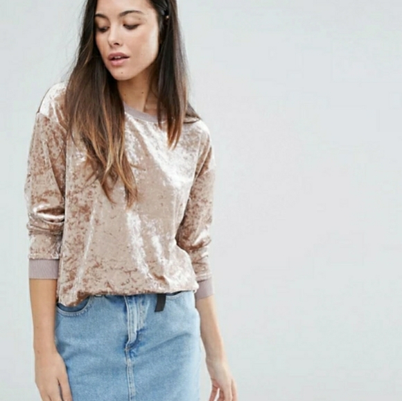 Warehouse Tan Crushed Velvet Long Sleeve Sweater M - Picture 1 of 9